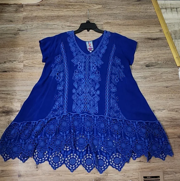 Johnny Was Kaylyn Cobalt Blue Eyelet A-line Tunic Size Small Oversized - Picture 1 of 7